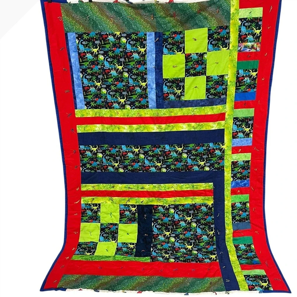 Dinosaur Patchwork‎ Twin Quilt 60x80 Colorful Kids Bedding